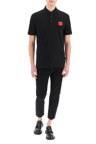 Shop Hugo Slim Fit Polo Shirt With Logo Patch In Black