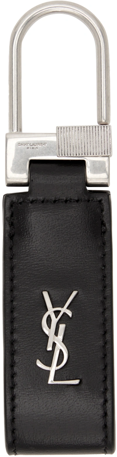 Shop Saint Laurent Black & Silver Monogram Keychain In 1000 Black