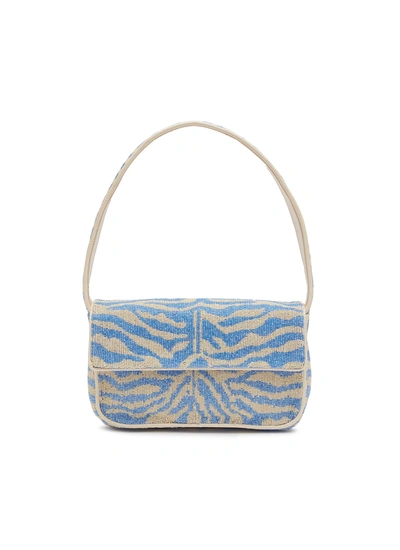Shop Staud Tommy' Zebra Pattern Beaded Shoulder Bag In Blue,white