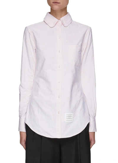 Shop Thom Browne Embroidered Round Collar Button Down Shirt In Pink