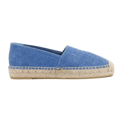 Shop Prada Linen Slippers Shoes In Blue