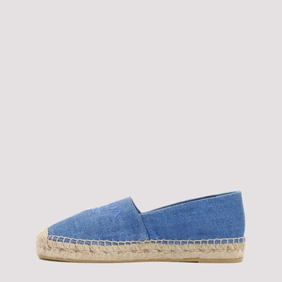 Shop Prada Linen Slippers Shoes In Blue