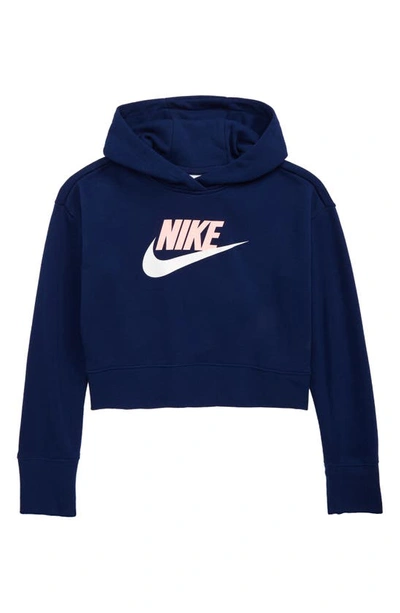 Shop Nike Sportswear Kids' Club Crop Hoodie In Blue Void/ Arctic Punch/ White
