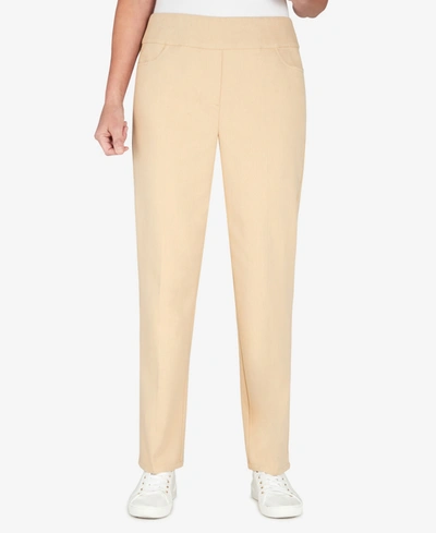 Alfred Dunner Petite Size Key Items Pull-on Super Stretch Mid- Rise Straight Leg Pants In Stone