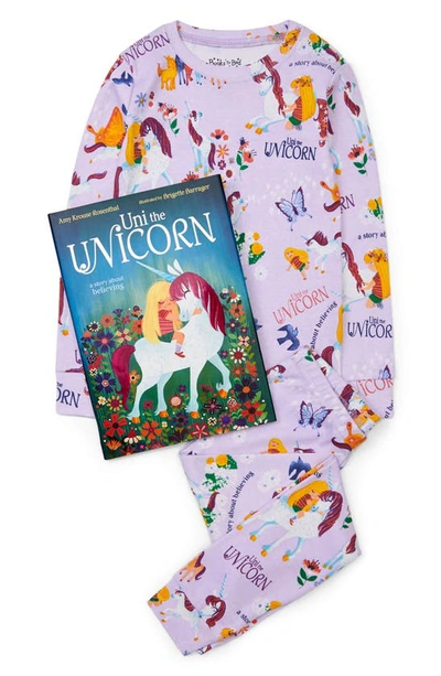Shop Books To Bed Kids' 'uni The Unicorn' Fitted Two-piece Pajamas & Book Set In Purple