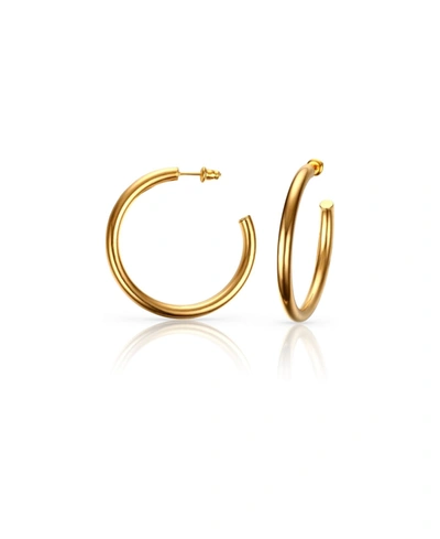 Shop Ben Oni Small Anti-tarnish Open Hoop Earrings In Gold Plated