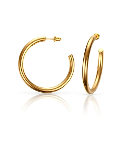 Shop Ben Oni Medium Anti-tarnish Open Hoop Earrings In Gold Plated