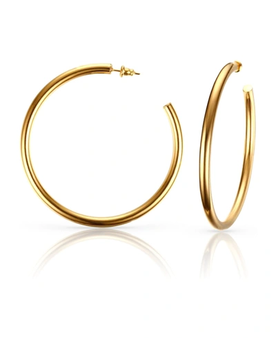 Shop Ben Oni Large Anti-tarnish Open Hoop Earrings In Gold Plated