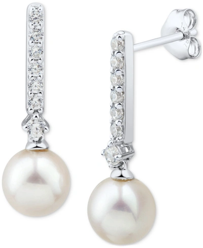 Shop Honora Cultured Freshwater Pearl (6mm) & Diamond (1/5 Ct. T.w.) Drop Earrings In 14k Yellow Gold (also In W In White Gold