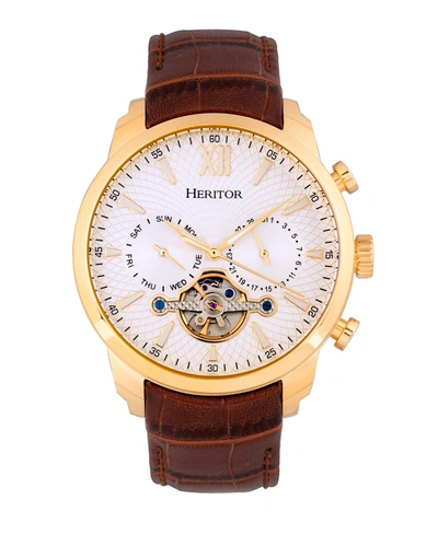 Shop Heritor Automatic Arthur Gold Case, Genuine Brown Leather Watch 45mm