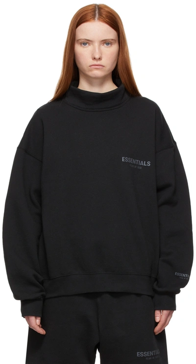 Shop Essentials Black Pullover Mockneck Sweatshirt In Stretch Limo