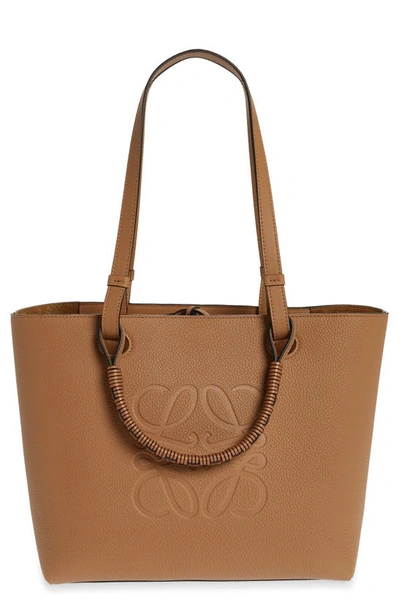 Shop Loewe Small Anagram Leather Tote In Toffee