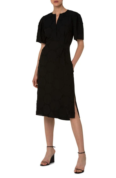 Shop Akris Punto Appliqué Dot Short Sleeve Crepe Dress In Black