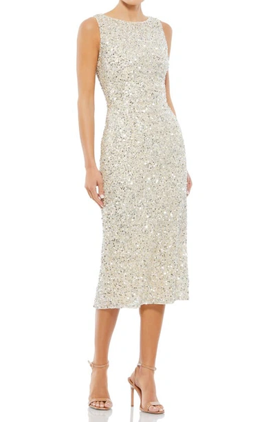 Shop Mac Duggal Sequin Sleeveless Cocktail Dress In Silver Nude