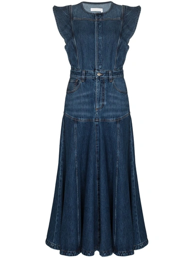 Shop Chloé Organic Cotton Flared Dress In Blue
