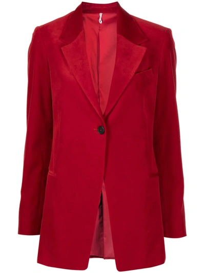 Shop Frame Single-button Velvet Blazer In Red