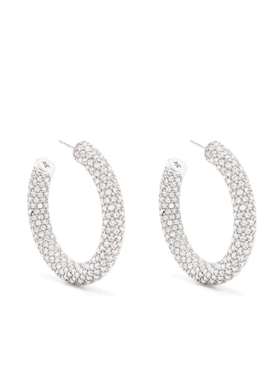 Shop Amina Muaddi Cameron Crystal-embellished Hoops In White