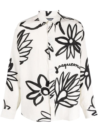 Shop Jacquemus Floral-print Long-sleeve Shirt In White