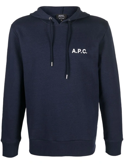 Shop Apc Logo Print Hoodie In Blue
