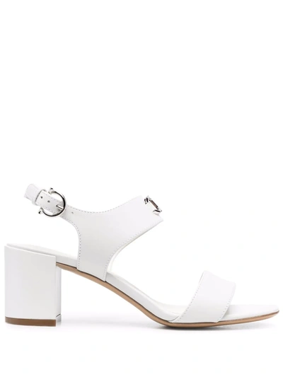 Ferragamo Cayla Calfskin Gancini Bit Slingback Sandals In White