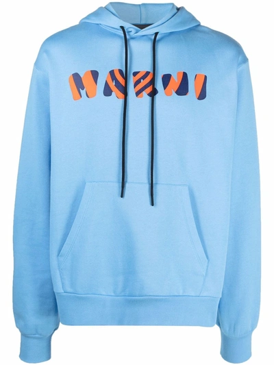 Marni Cotton Sweatshirt With Logo Print In Azure ModeSens