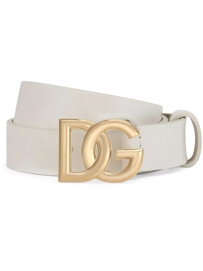 Shop Dolce & Gabbana Dg-logo Patent Leather Belt In White
