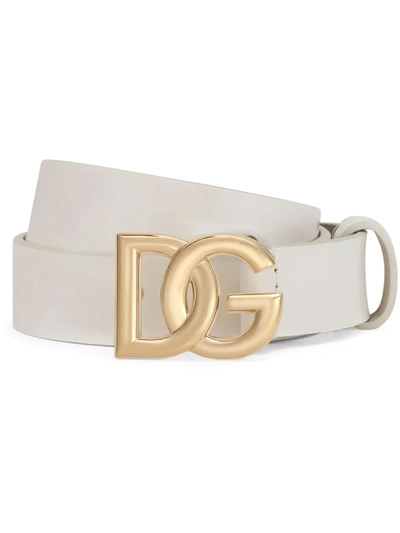 Dolce & Gabbana Dg-logo Patent Leather Belt In White
