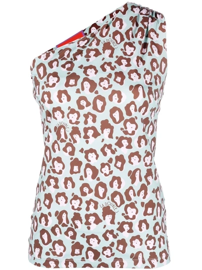 Shop La Doublej Lady Leopard-print One-shoulder Top In Green