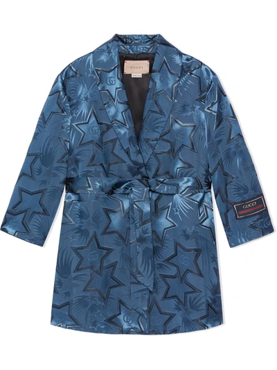 Shop Gucci Gg Star-print Satin Jacket In Blue