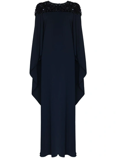 Shop Carolina Herrera Crystal-embellished Kaftan Gown In Blue
