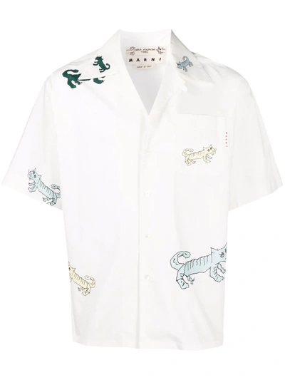 Shop Marni Tiger-print Bowling Shirt In White