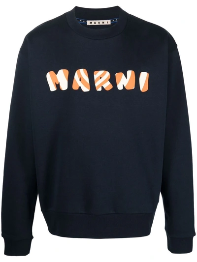 Shop Marni Logo-embroidered Sweatshirt In Blue