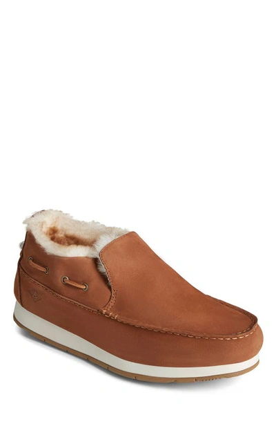 Shop Sperry Water Resistant Moc-sider Faux Fur Lined Slip-on Shoe In Brown