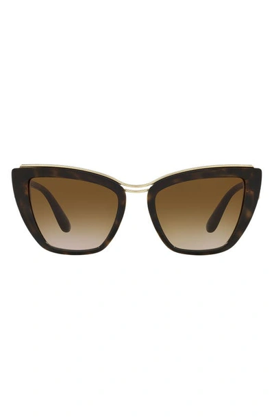 Shop Dolce & Gabbana 54mm Gradient Cat Eye Sunglasses In Havana/ Gradient Brown
