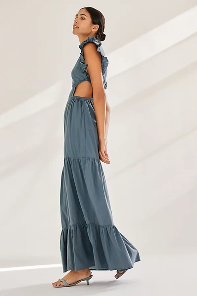 Shop Aila Blue Tiered Cut-out Maxi Dress