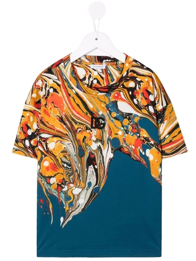 Dolce & Gabbana Abstract-print Cotton T-shirt In Blue