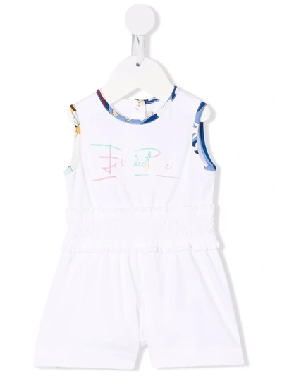 Shop Emilio Pucci Junior Logo Print Romper In White