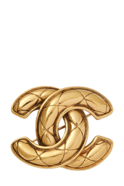 Pre-owned Chanel Gold Quilted 'cc' Pin Medium