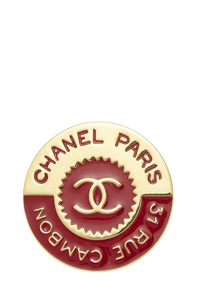 Pre-owned Chanel Gold & Red Enamel Rue Cambon Pin