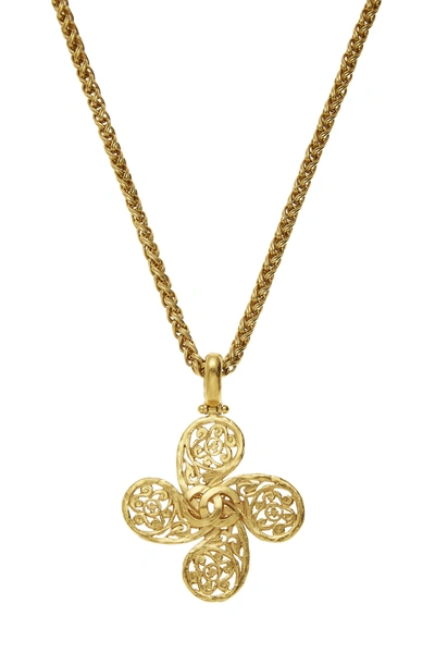 Pre-owned Chanel Gold Fretwork Paisley Necklace