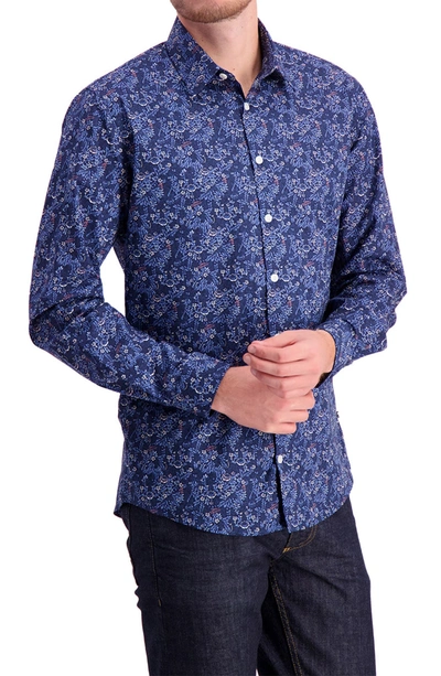 Shop Lindbergh Floral Regular Fit Shirt In Blue