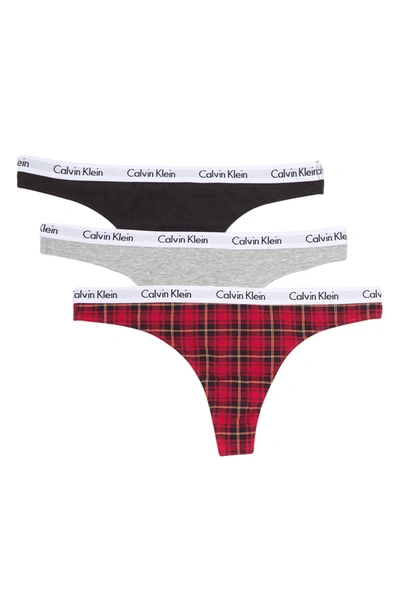 Calvin Klein Carousel Thong 3-pack In Black,grey,plaid | ModeSens