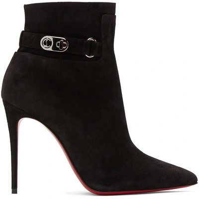 Shop Christian Louboutin Black Suede Lock So Kate 100 Boots In Bk01 Black