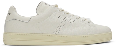 Shop Tom Ford Off-white Grained Leather Warwick Sneakers In Brr White