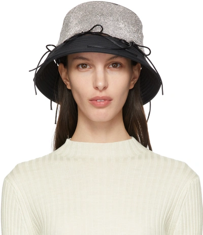 Shop Kara Black Crystal Mesh Bow Bucket Hat In White/black