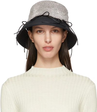 Kara Black Crystal Mesh Bow Bucket Hat In White/black