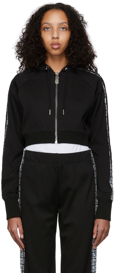 Givenchy Black Chito Edition 4g Tag Cropped Zip Hoodie In 001 Black