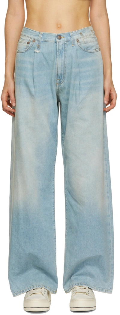 Shop R13 Blue Damon Pleated Wide-leg Jeans In 4s21f Lennon Blue