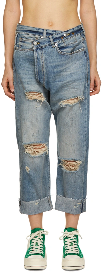 Shop R13 Blue Ripped Cross-over Jeans In 488a Emory W/ Rips