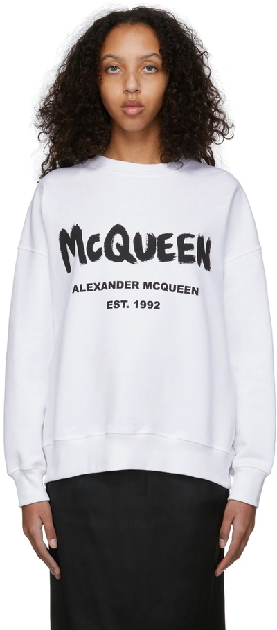Shop Alexander Mcqueen White & Black Graffiti Logo Sweatshirt In 0909 White / Black